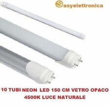 10 TUBI NEON LED SMD 150 CM VETRO OPACO CON ATTACCO T8 36 WATT LUCE BIANCO