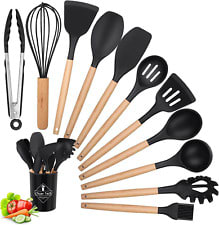 Utensili Cucina in Silicone - 8 Pezzi Utensili da Mestoli Cucina in  Silicone con Manico in Legno - Certificato FDA per Alimenti - Con Supporto  e