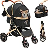 EASYCOMFORT Passeggino per Cani, Carrello per Animali Domestici, Blu, 75 x  45 x 97cm