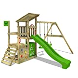 Wickey Parco giochi in legno Smart Queen Giochi da giardino con altalena e  scivolo Torre d'arrampicata da esterno con sabbiera e scala di risalita per  bambini - verde