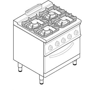 Cucina a gas 4 fuochi 7 kW con forno Atosa - Macchine del Gusto